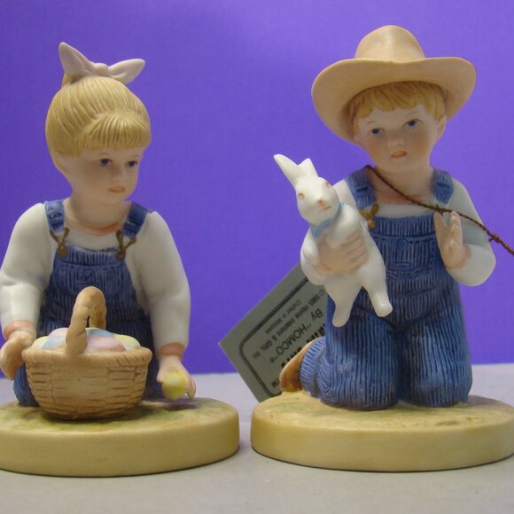 VNTG Set of 2 Denim Days Easter #1521 Home Interiors/Homco Ceramic Figurines EUC - Picture 2 of 16